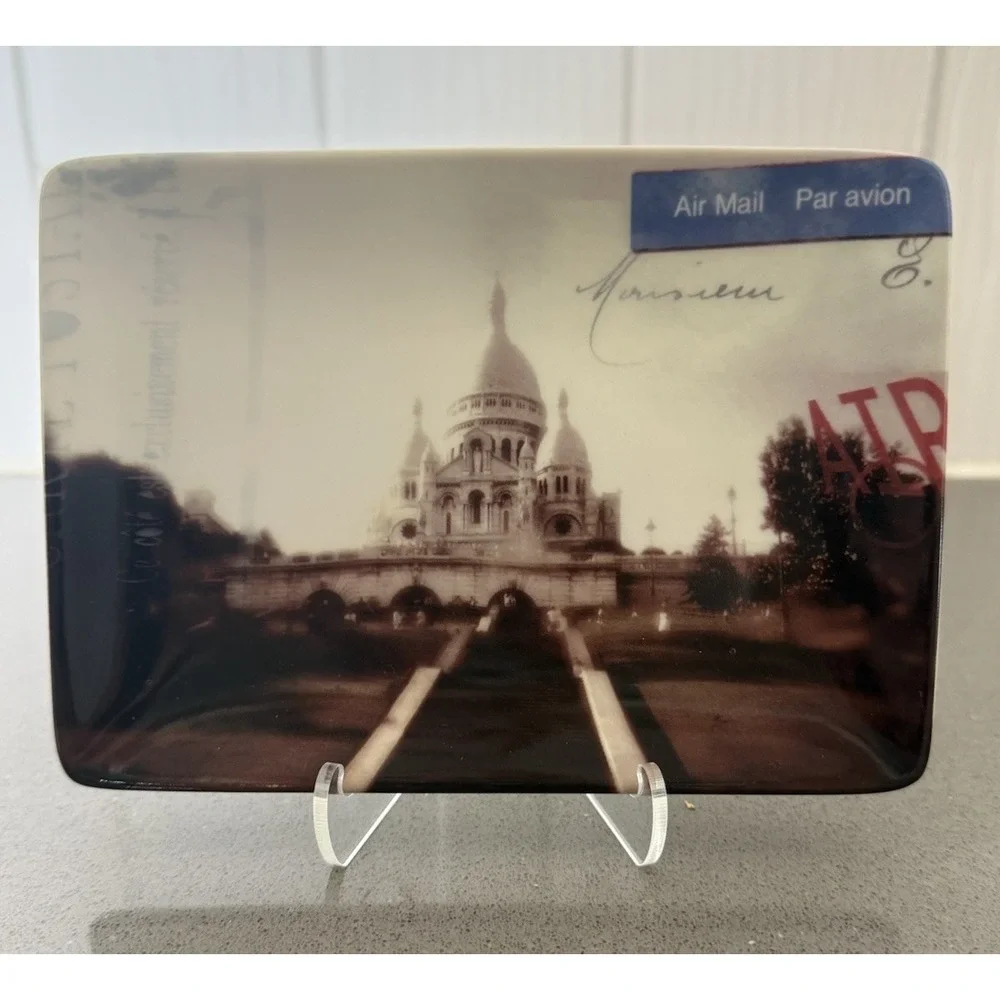 VTG Restoration Hardware Set 3 Paris Postcard Trinket Dish Appetizer Plate EUC